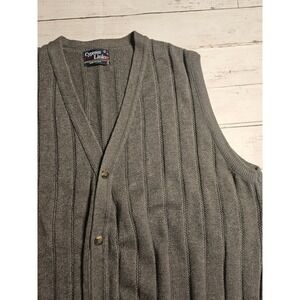 Cypress Links Gray Ribbed Sweater Vest Mens L Cotton USA Button‎ Front Golf